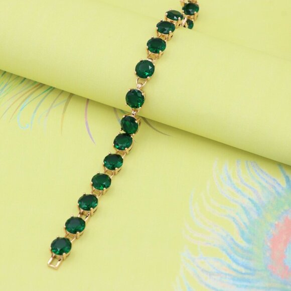 "Elegant Green Crystal Rose Gold Bracelet with Prong Setting, XPBL0807 - Picture 7 of 12